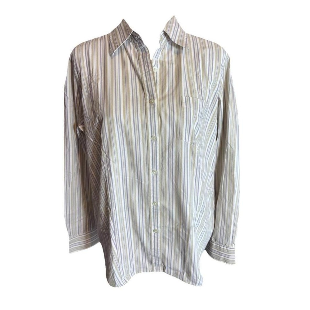 LLBean Minimalist Womens Striped Button Down Shirt Long Sleeve‎ Casual Top SZ. L